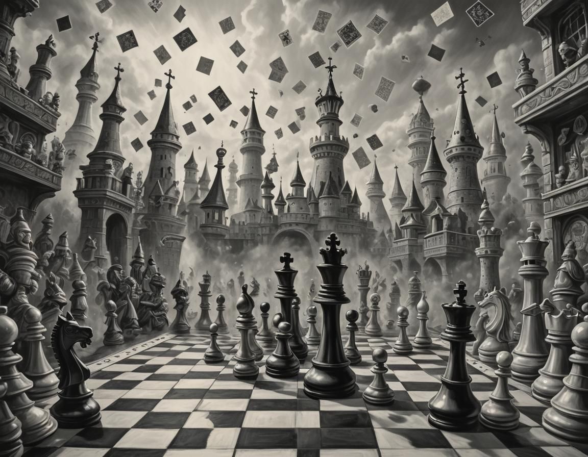 Enchanted Chess Game in Black and White