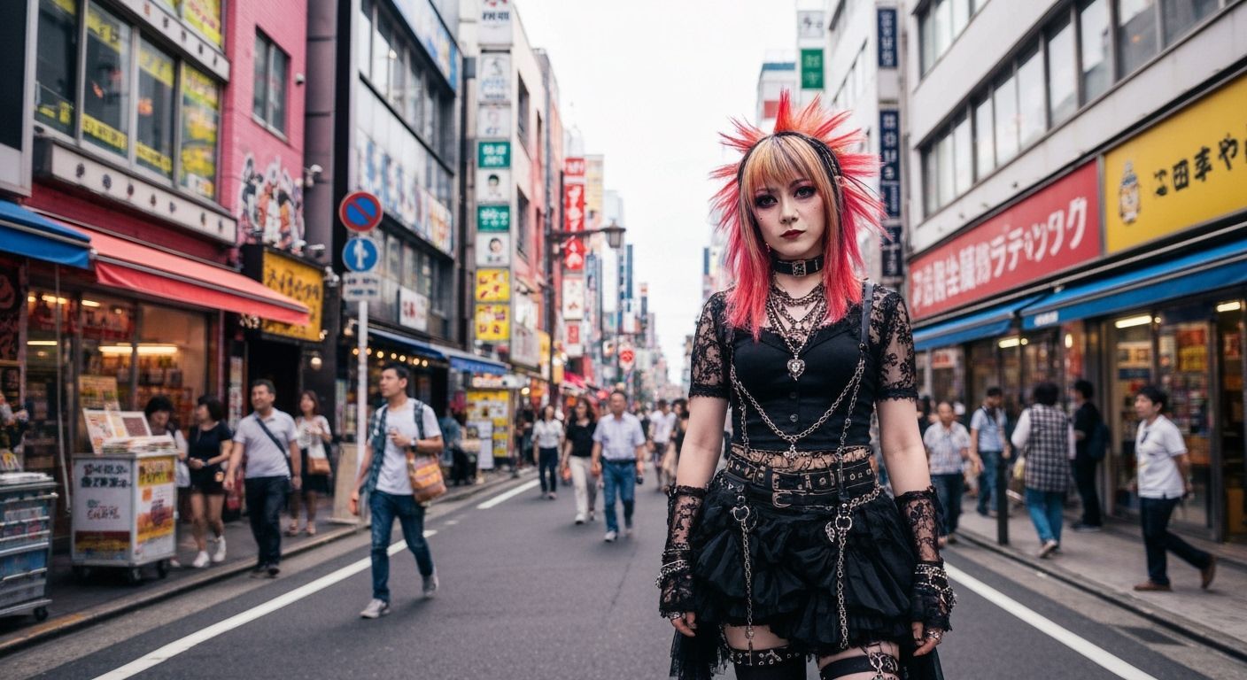 Punk Gyaru Girl in Shibuya Street Scene