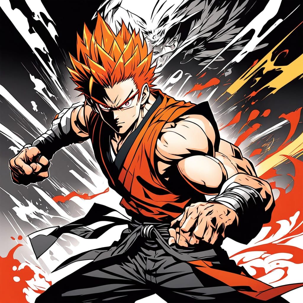 Vibrant Anime Warrior Ignites Fierce Energy