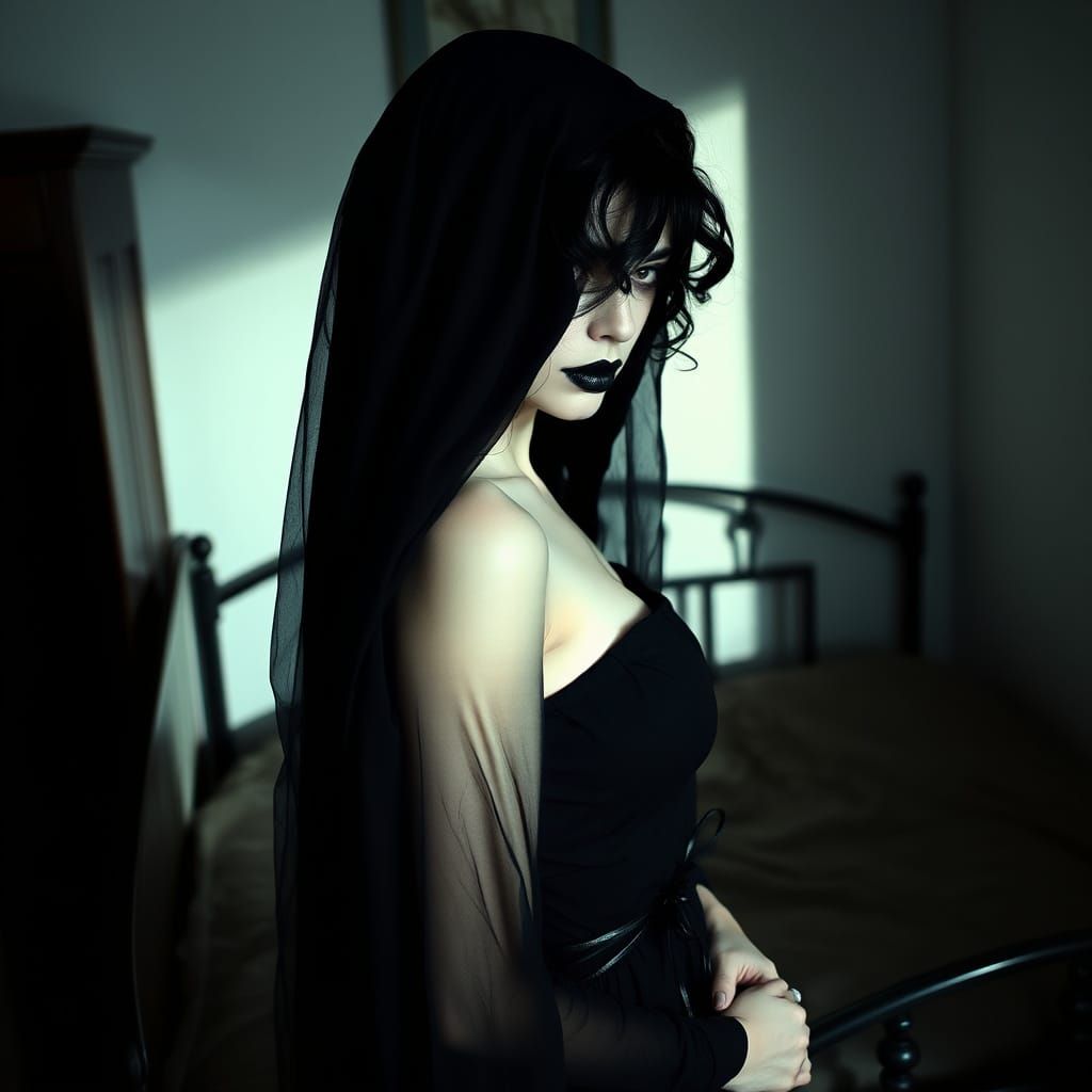 Ethereal Mourner in Dark Mystic Atmosphere