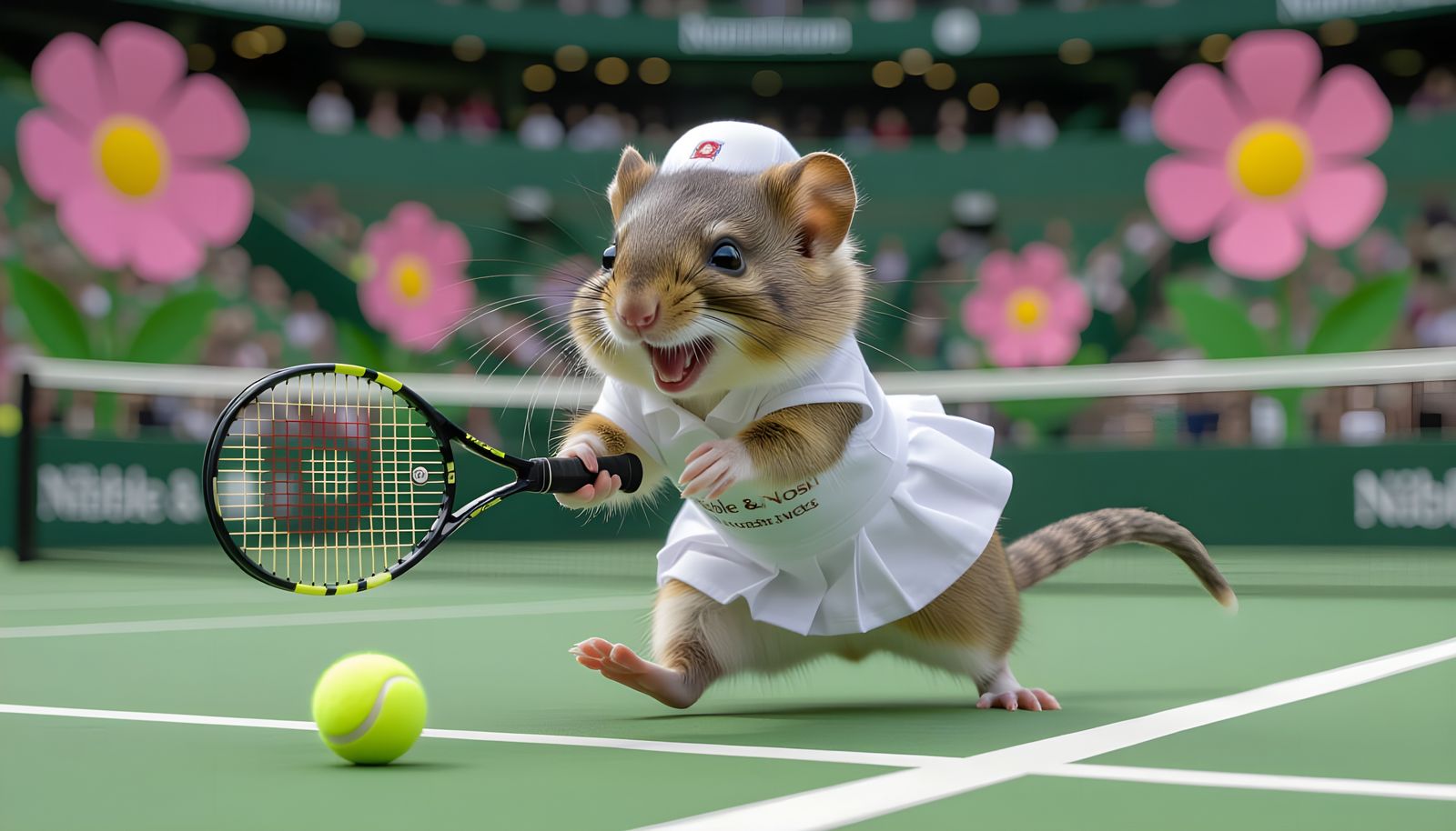 Dormouse Tennis Player in Whimsical Wonderland