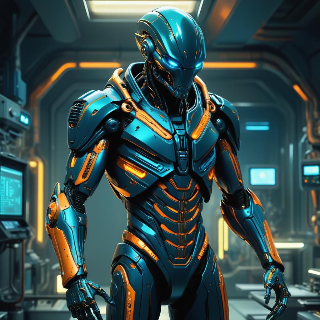 Futuristic Alien Character in High-Tech Lab, Sci-Fi Concept ...