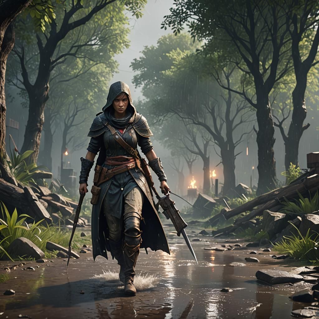 Injured Person in Rain: 3D Game Cinematic