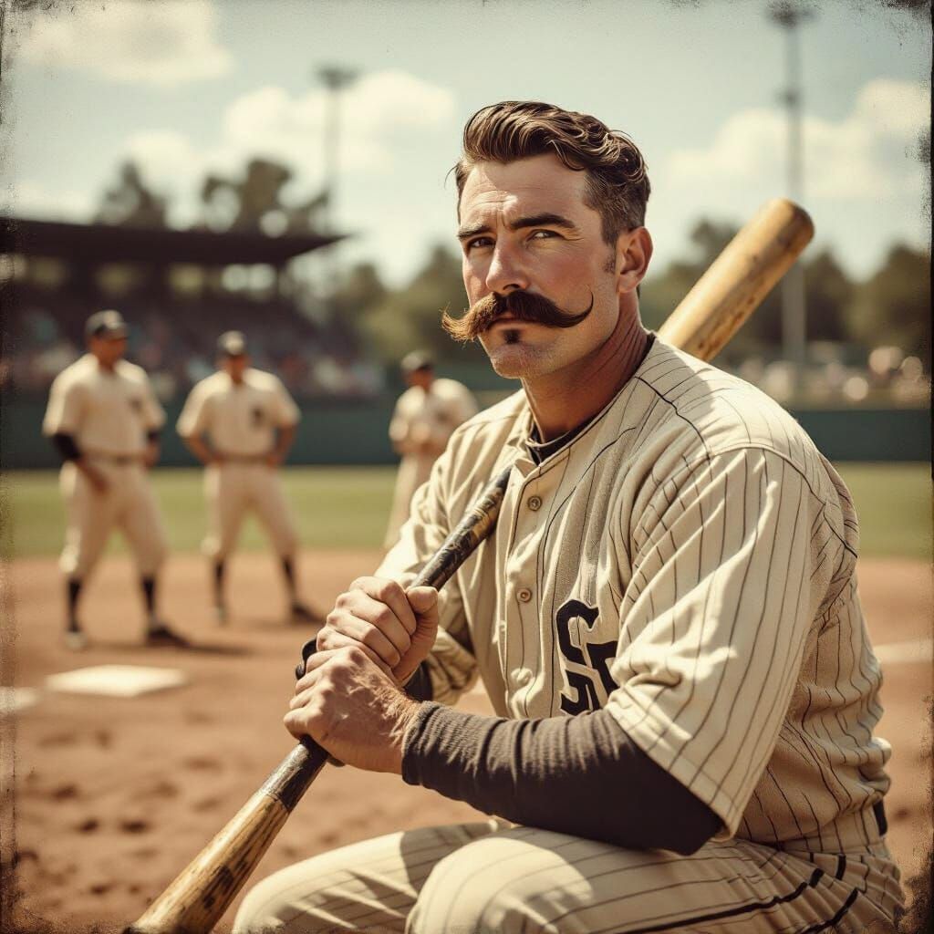 1890s Baseball Player on Field, Sepia Tone