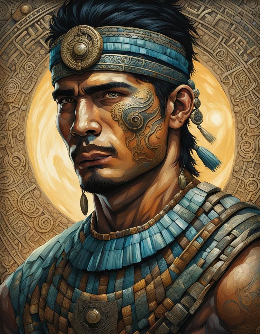 Mayan Warrior Portrait with Chichen Itza Background