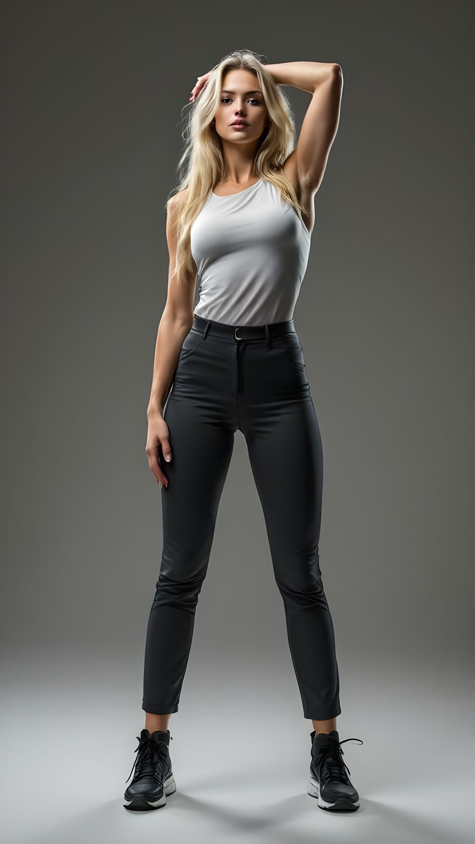 Athletic Woman in Sleeveless Office Attire