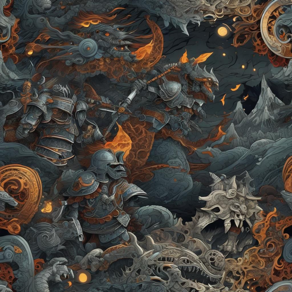 Barbarian Warrior Battles Undead Horde Under Full Moon