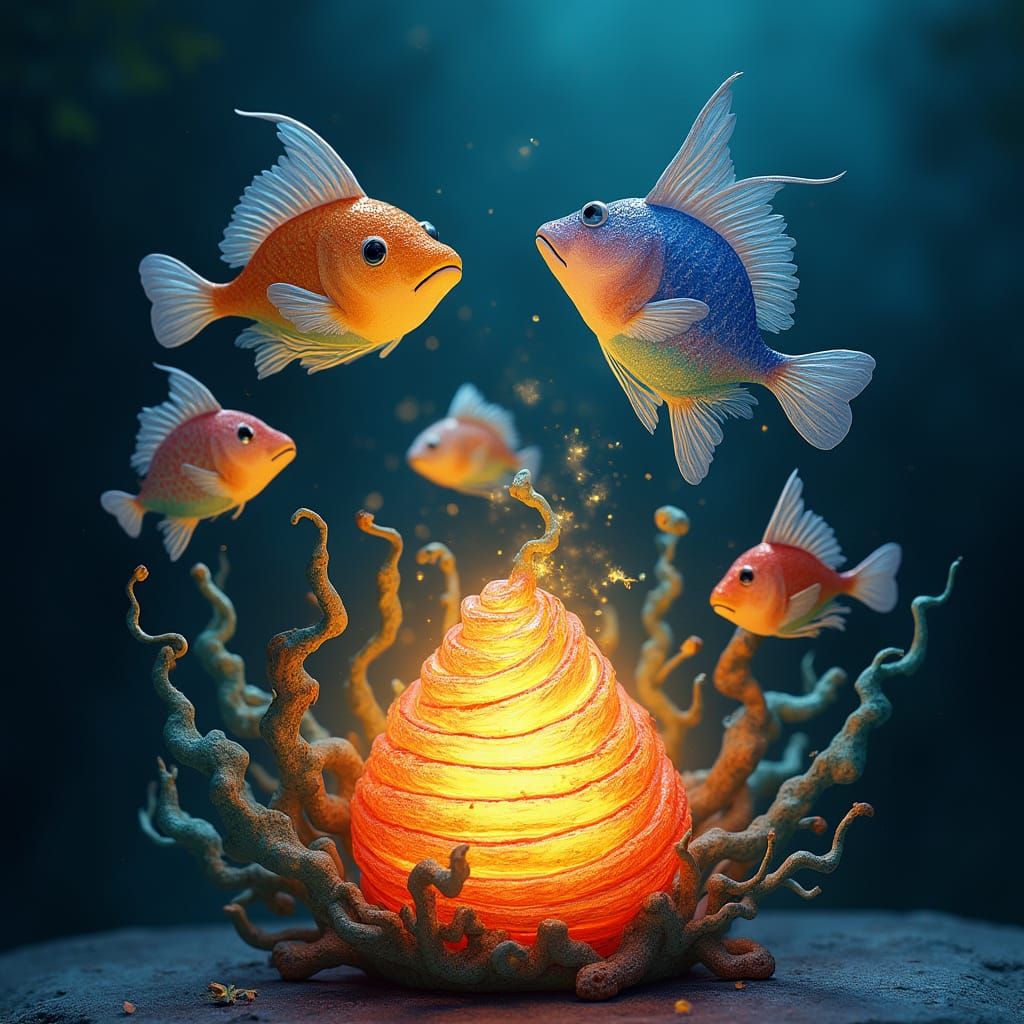 Whimsical Lanternfish in a Fantastical Underwater World