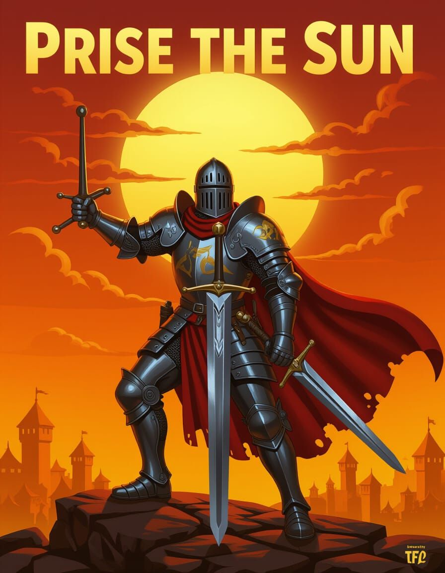 Knight Preparing for Battle in Hellscape: 3D Render