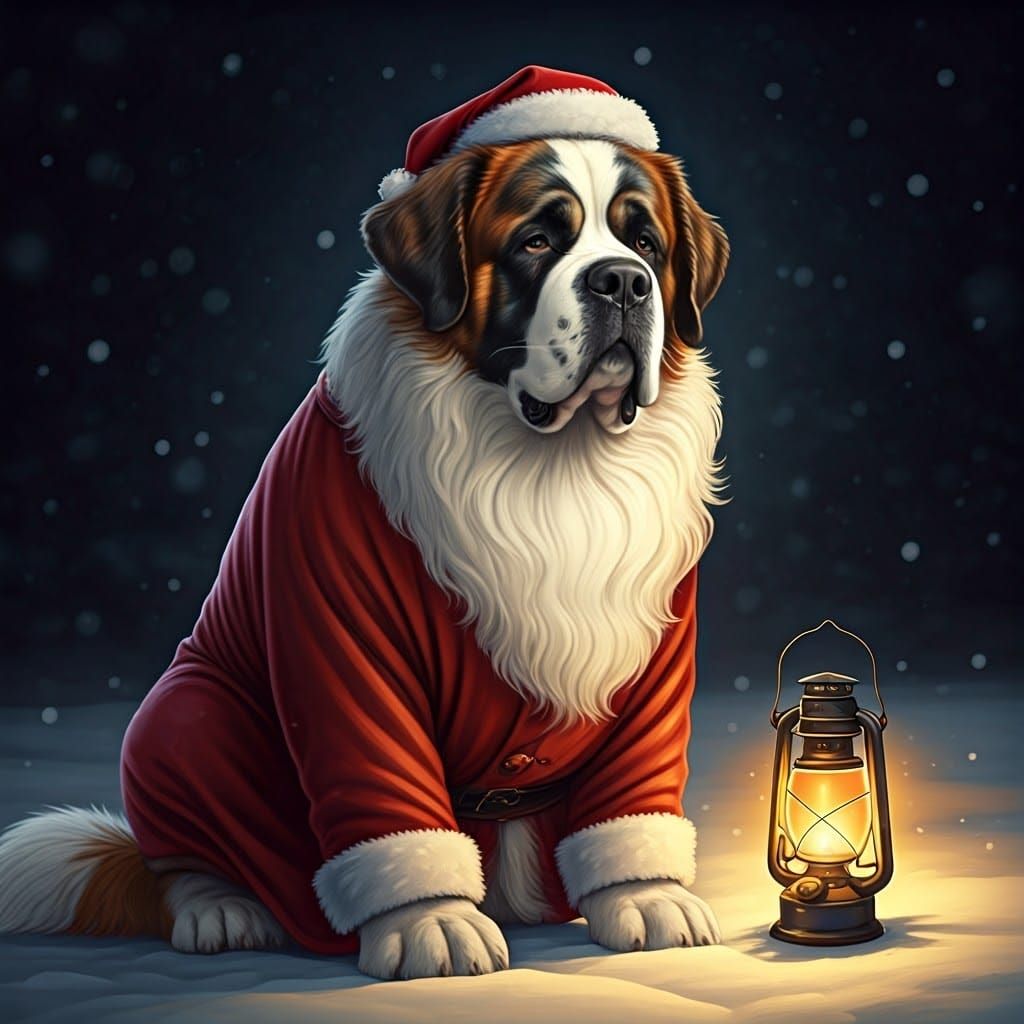 Style of Tenniel, a drawing of a St Bernard dog dressed as F...