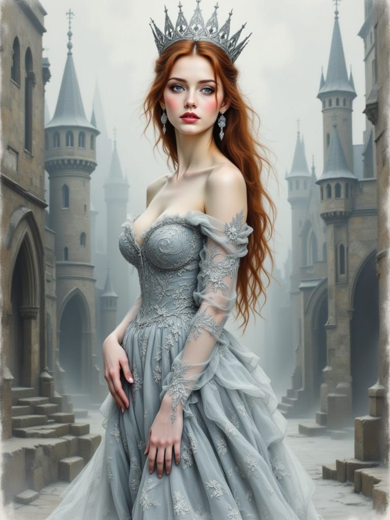 Elegant Woman in Silver Gown, Fantasy Portrait
