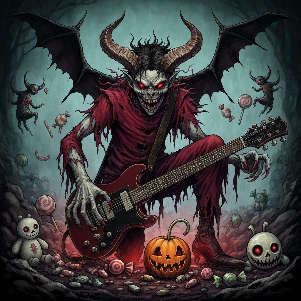 Demonic Guitarist Collecting Candy: Dark Fantasy Anime Illus...