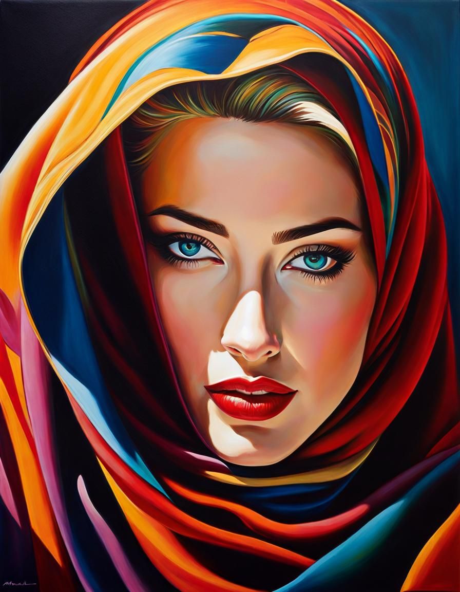 Hijabi Woman Portrait in Hyperrealistic Oil Painting