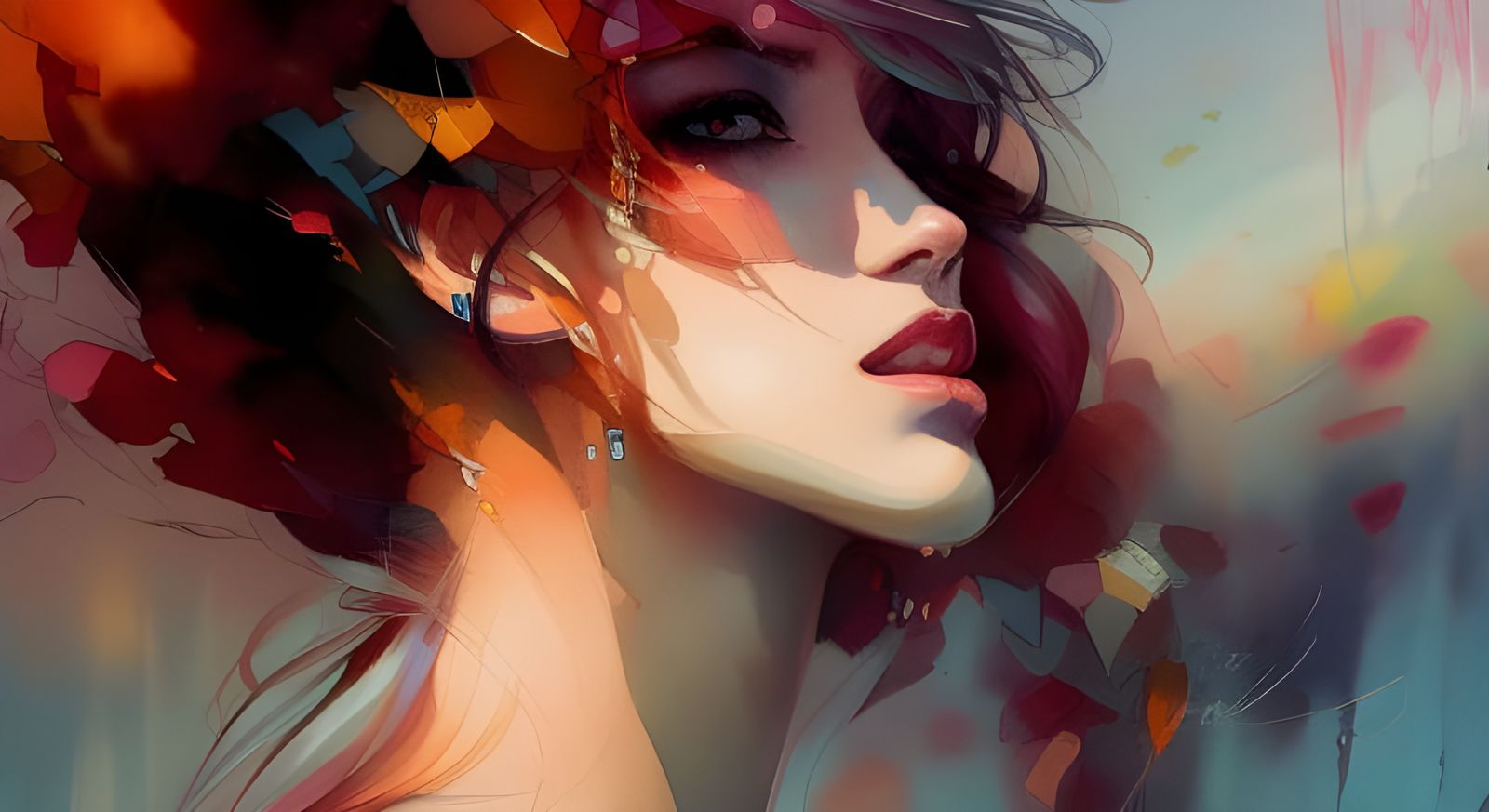 Watercolor Female Portrait with Cityscape Background