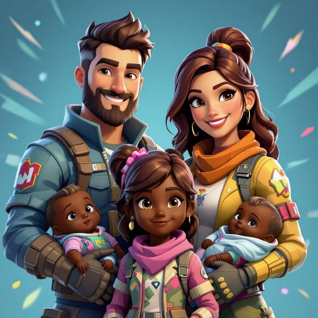 Fortnite-Style Family Portrait with Three Daughters