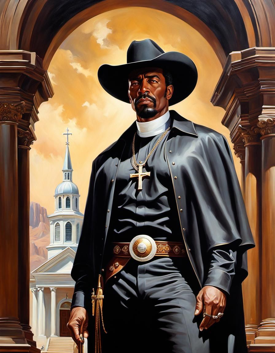 Handsome Cowboy Priest Portrait in Oil Painting Style