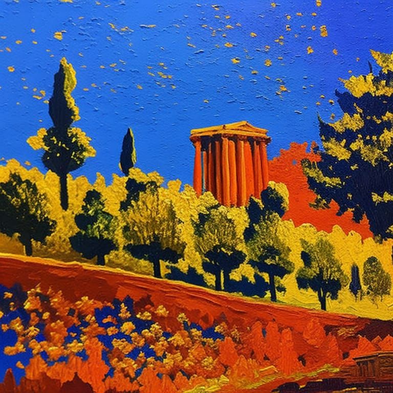 Baalbek Temple at Night: An Expressionist Oil Painting