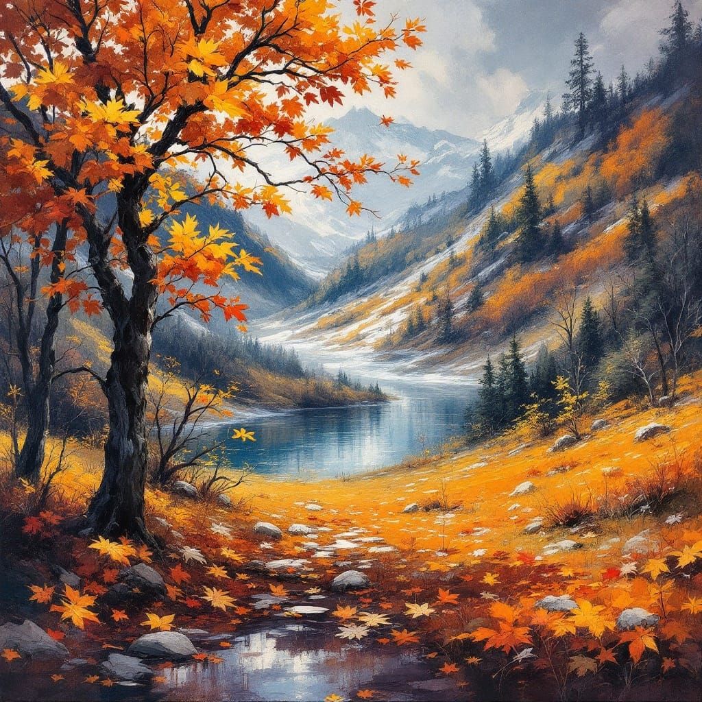 Vibrant Winter Landscape in Gouache Style