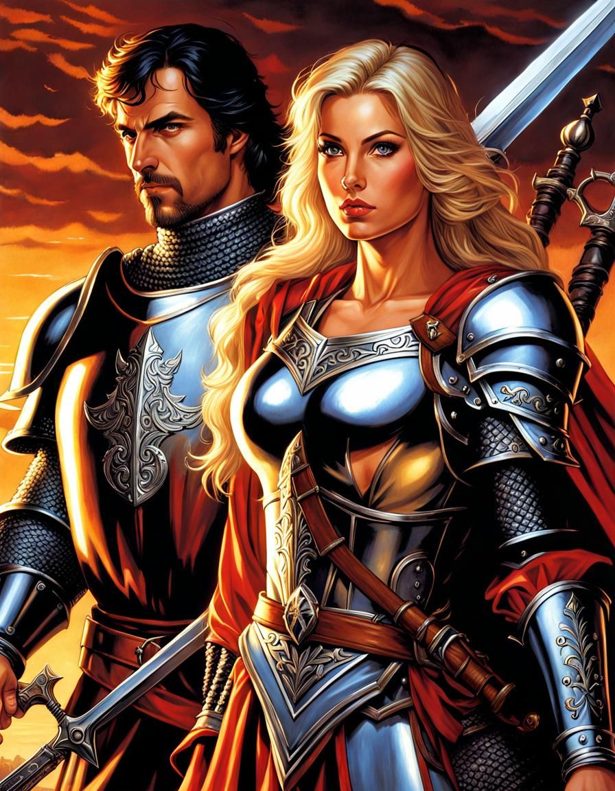 Fantasy Knight and Mage in a Classic Style