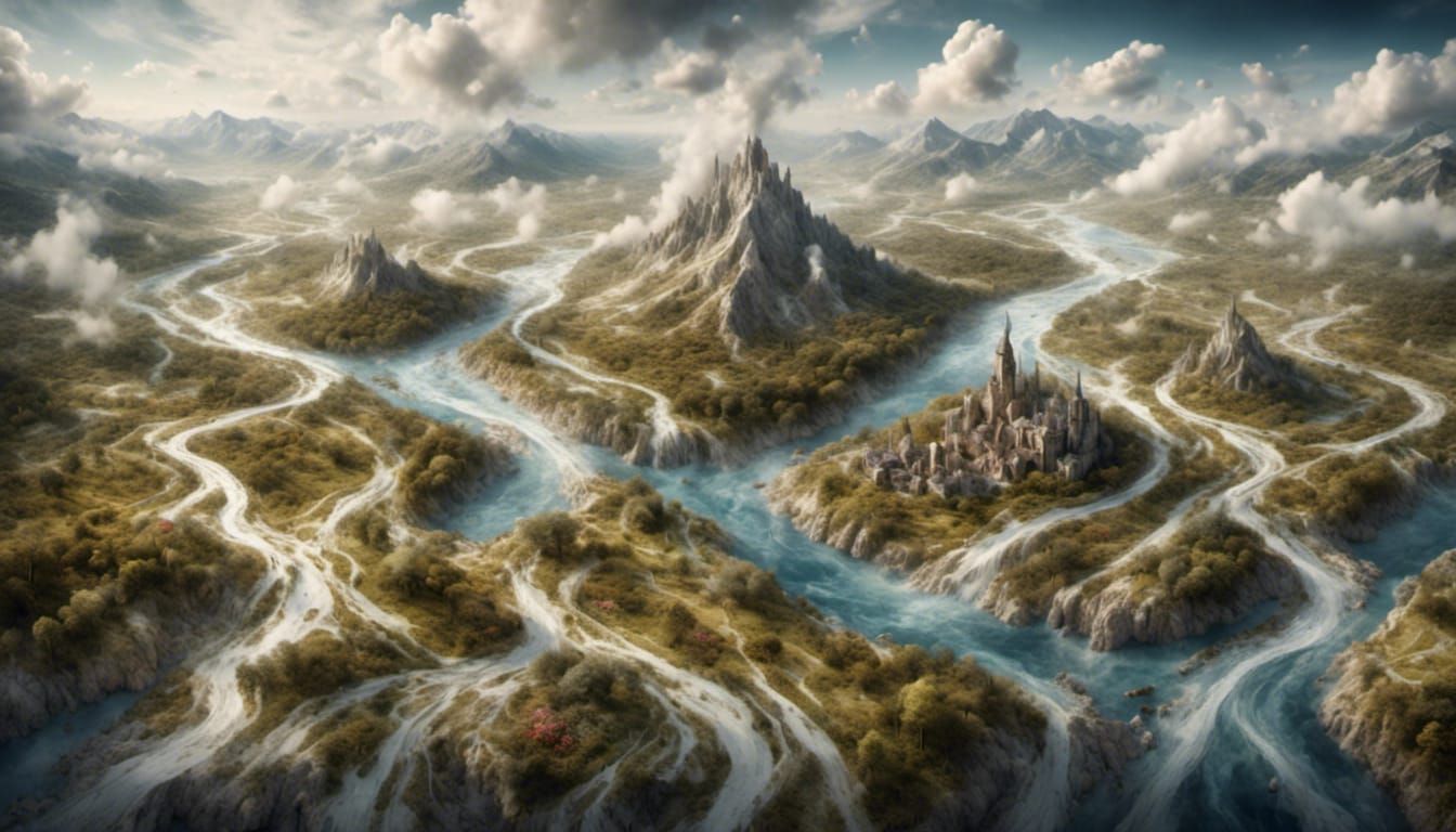 Isometric Landscape with Tornado and River in Shoopunk Style