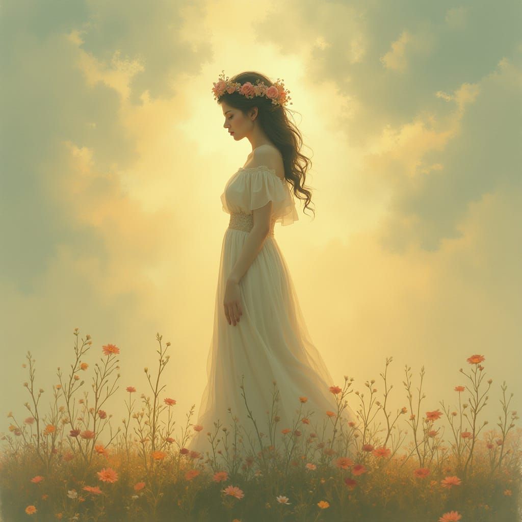 Woman in Fading Light: An Art Nouveau Dream