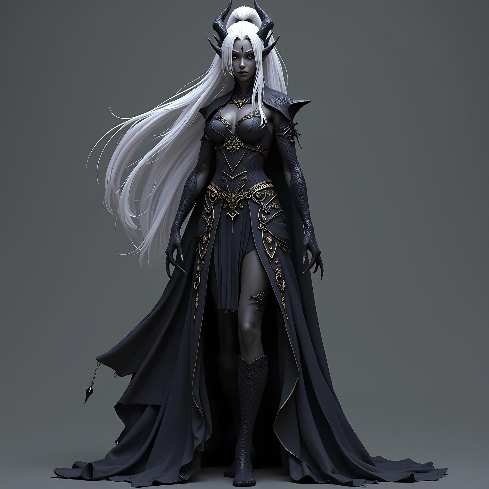 Dark Elf Sorceress with Dragon Blood in Anime Style