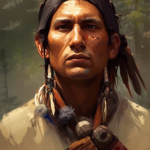 Native American Scout Portrait in Detailed Digital Art