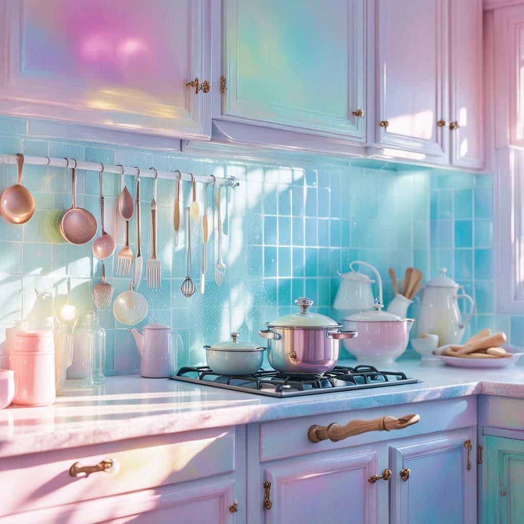 Whimsical Pastel Kitchen in Iridescent Light