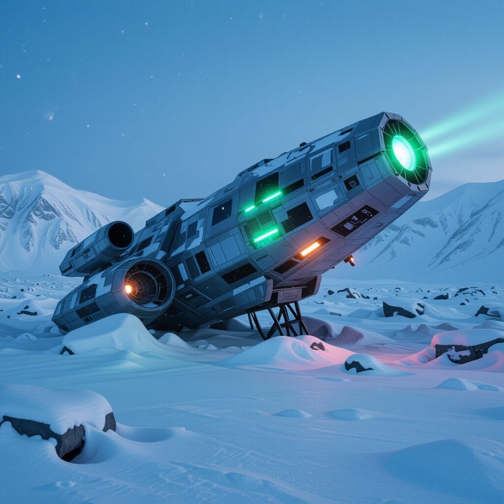 Arctic Alien Spacecraft Wreck in Sci-Fi Style