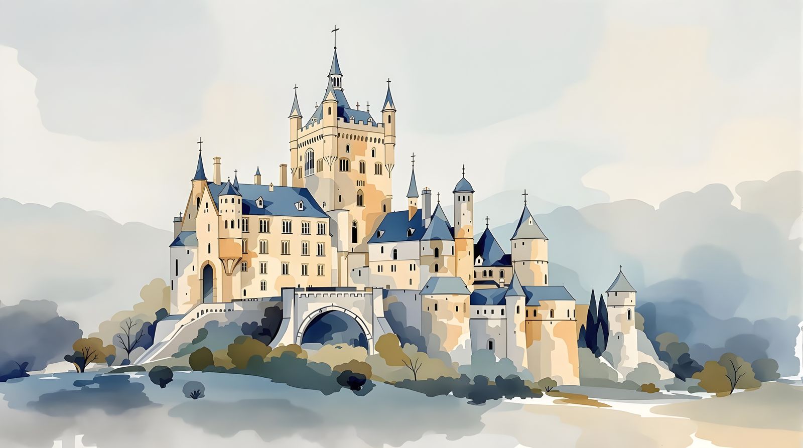 Scottish Castle in Watercolor with Impasto Technique