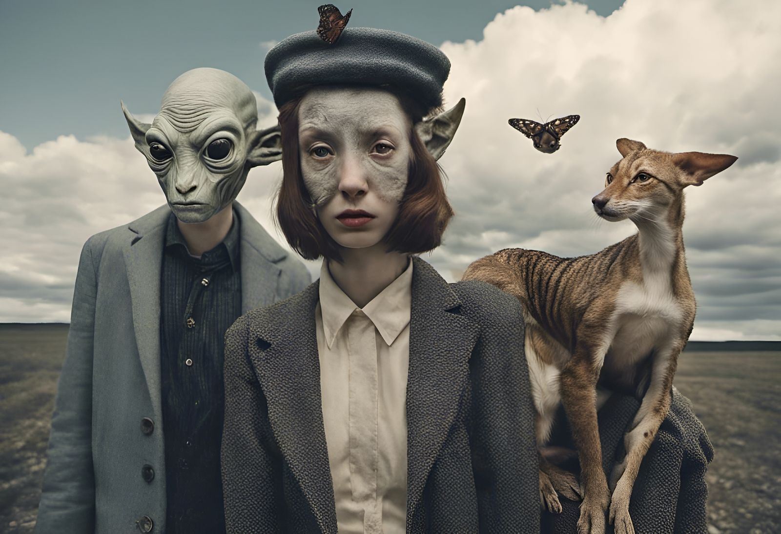 Emotional Alien People and Pets in Photorealistic Style