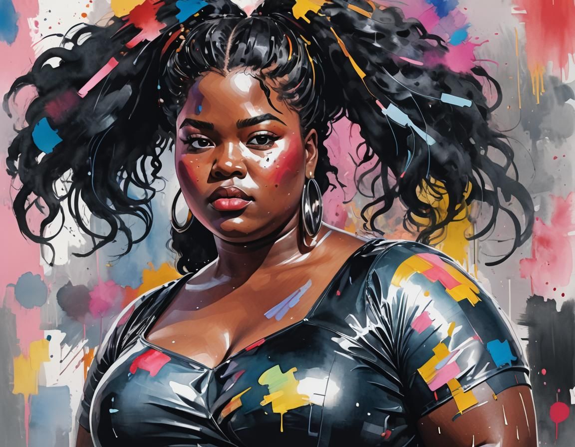 Plus Size Black Woman in Watercolor Glitch Art