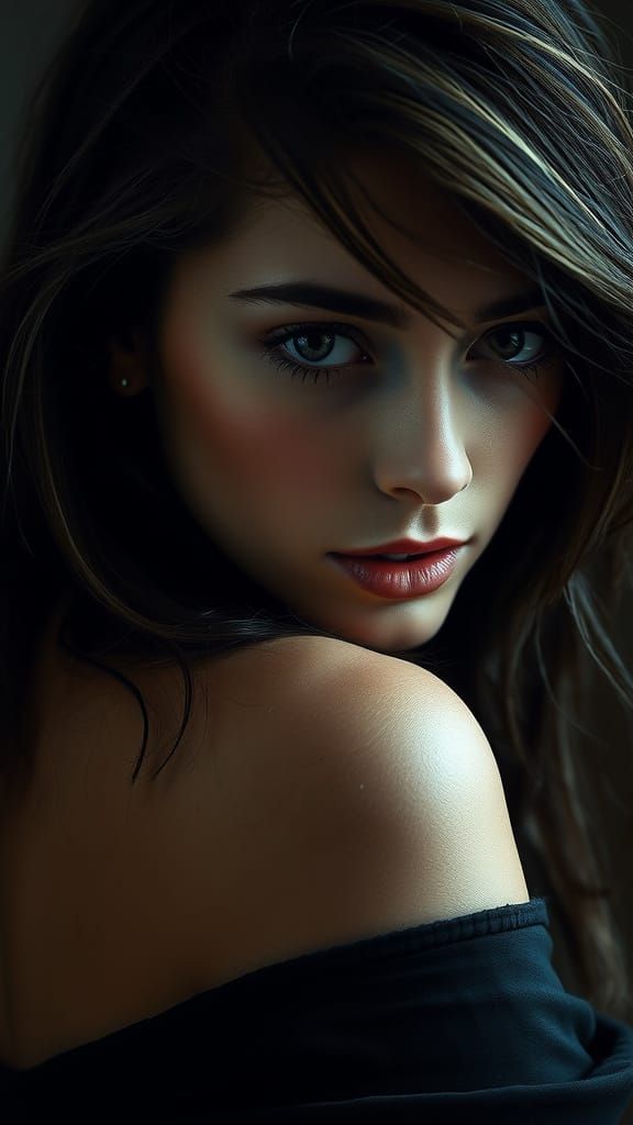 Mysterious Brunette Woman in Moody Lighting