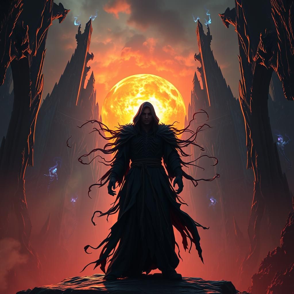 Ethereal Figure at Realm's Edge in Digital Art Style