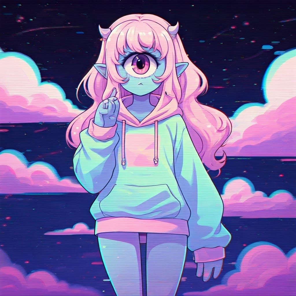 Surreal Girl in a Glitch-Art Dreamscape with Pink Hair