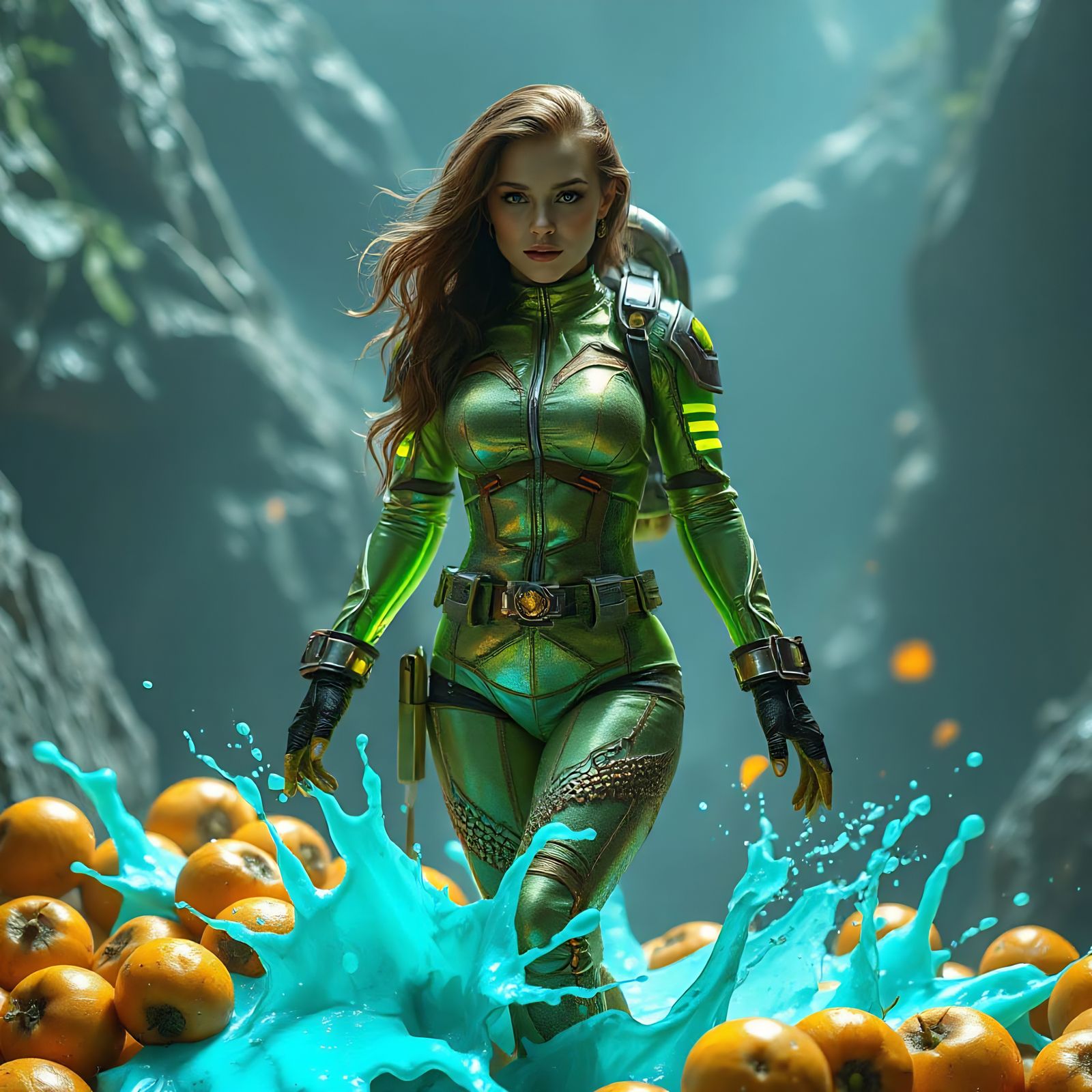 Ethereal Space Explorer Amidst Alien Fruit Goo