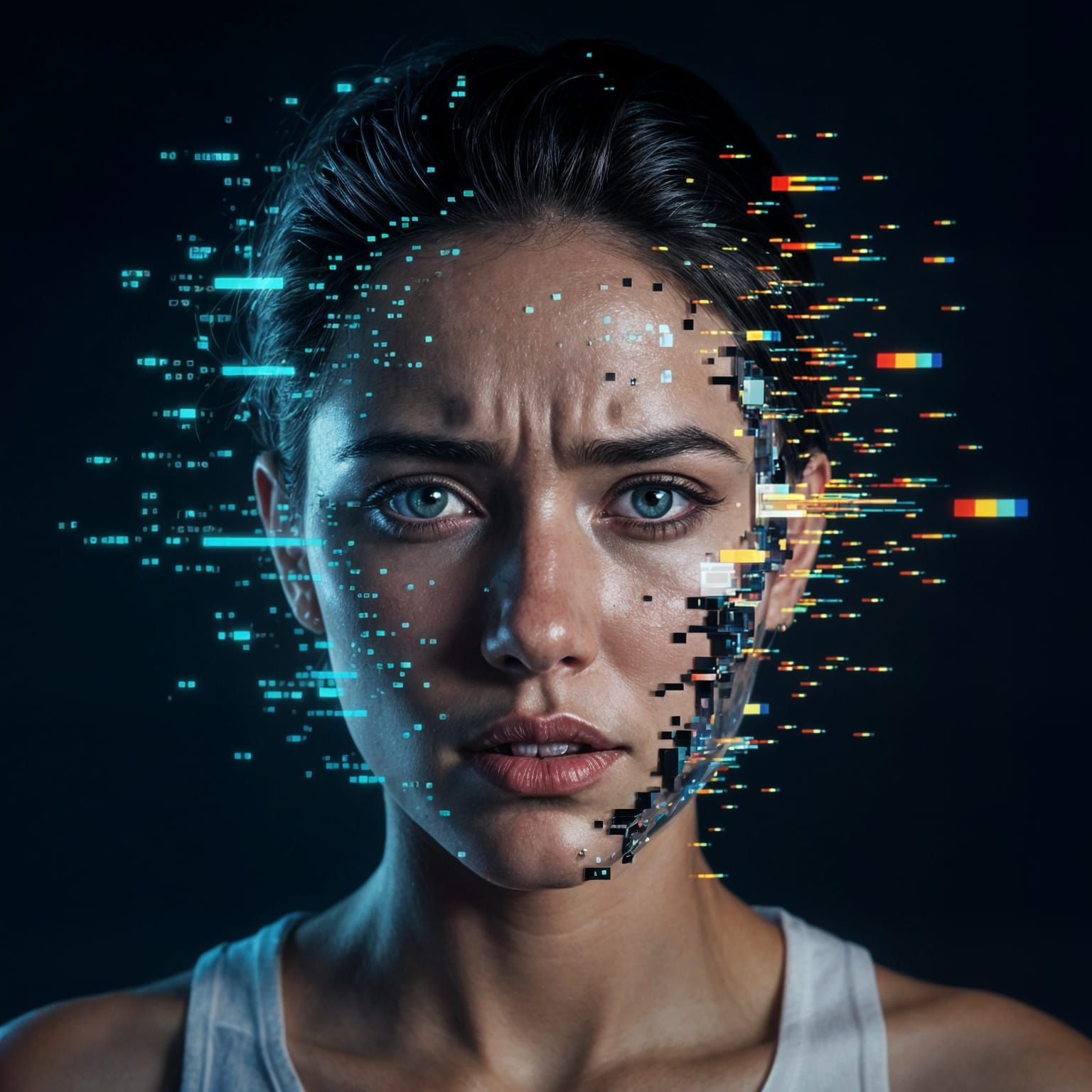 Melting Face into Digital Static: Photorealistic Portrait