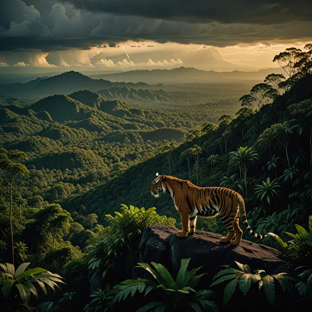 Majestic Bengal Tiger Dominates the Rainforest Kingdom