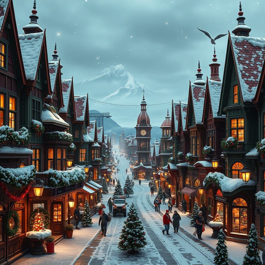 Victorian Christmas Wonderland in a Snowy Plain