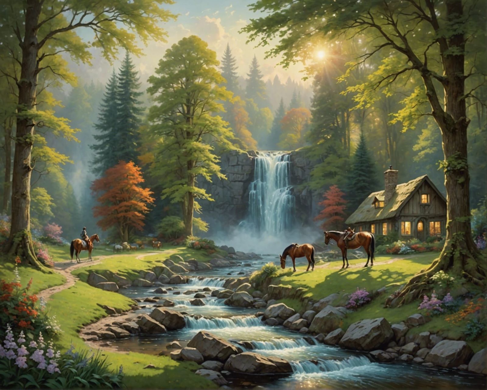 English Cottage in Woods: Oil Painting