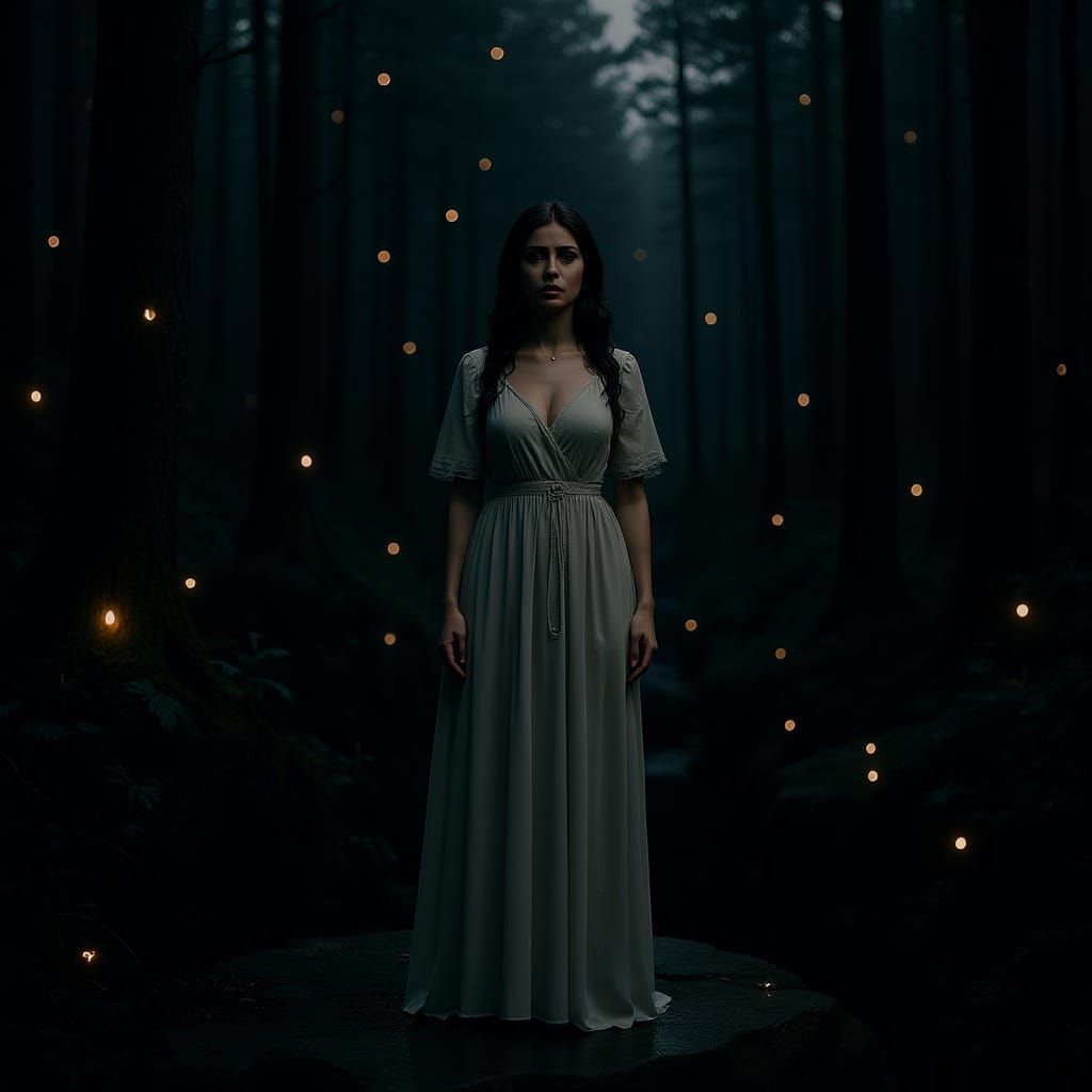 Greek Woman on Cliffside in Glamor Photography Style