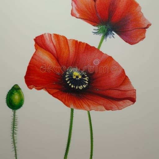 Red Poppy Watercolor Botanical Illustration
