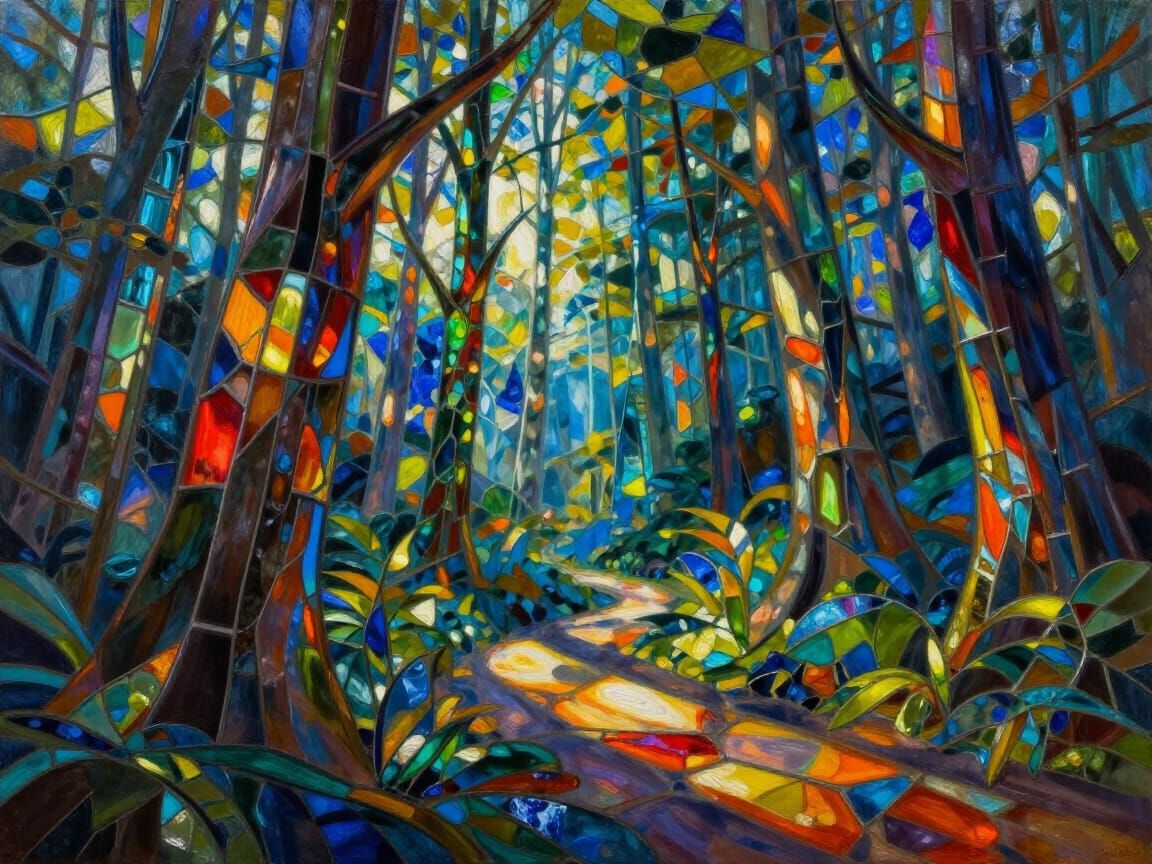 Prismatic Glass Forest with Long Shadows