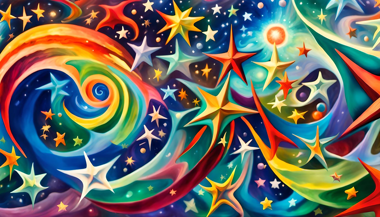 Iridescent Stars in a Cosmic Maelstrom, Oil Painting Style