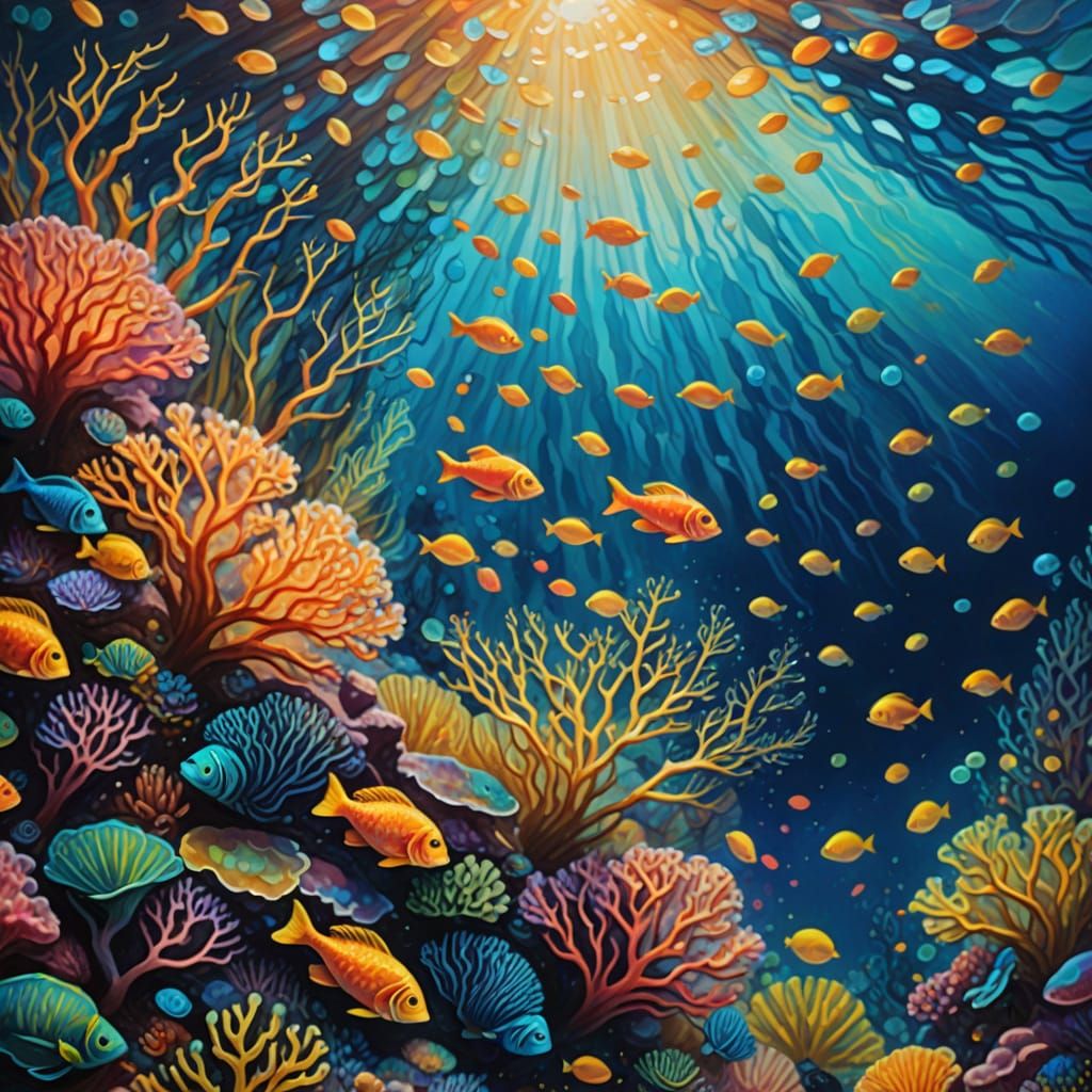 Impressionistic Great Barrier Reef Oil Painting