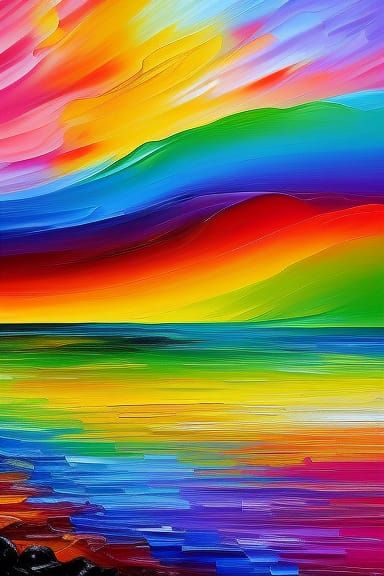 Rainbow Waterfall in Neo-Impressionist Style