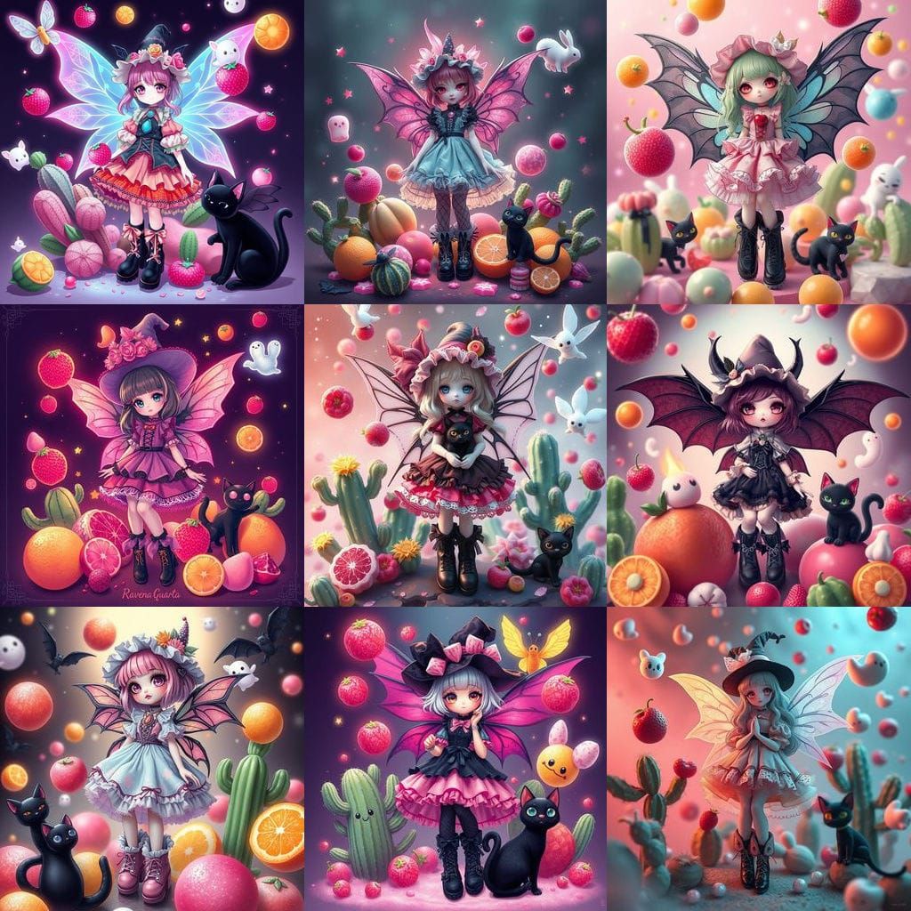 Pastel Goth Fairy Girl with Bat Wings