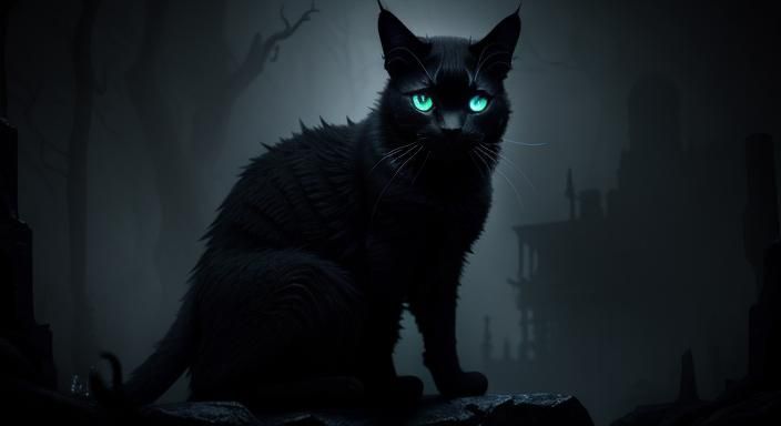 Giger-Inspired Biomechanical Black Cat on Stone Pedestal