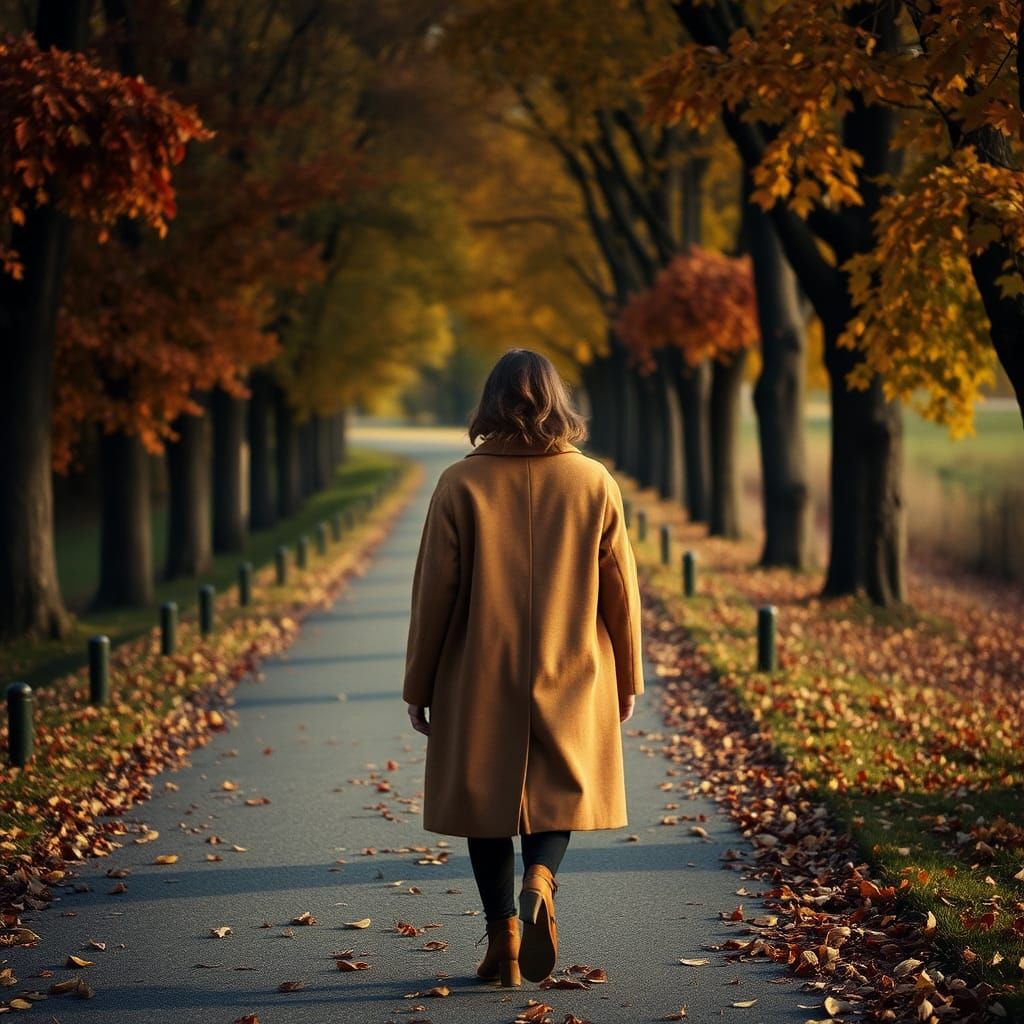 Autumnal Woman on Path in Cinematic Style
