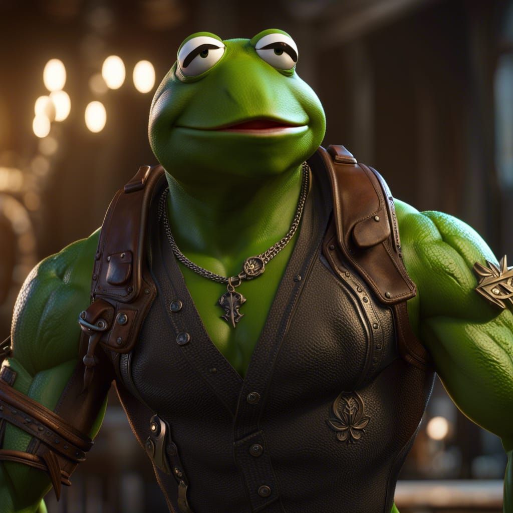 Buff Kermit the Frog Bodybuilder in CGI